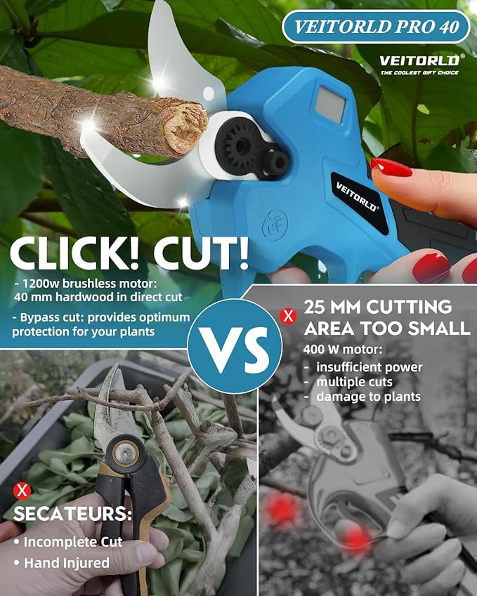 Upgraded Electric Pruning Shears, 1.6" Cutting Diameter Cordless Pruner with 2*2.0Ah Rechargeable Batteries&SK5 Blade, Garden Pruning Tool for Tree Branches, Gifts for Men Boyfriend Him Valentines Day