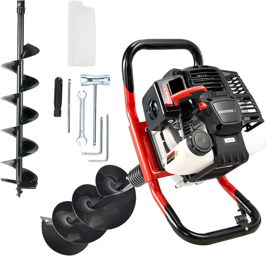 Post Hole Digger 52cc 1400W with 2 Earth Auger Drill 6"& 8" Bits, Auger Gas Powered Heavy Duty for Tree Planting Fence Gardening Ice Auger