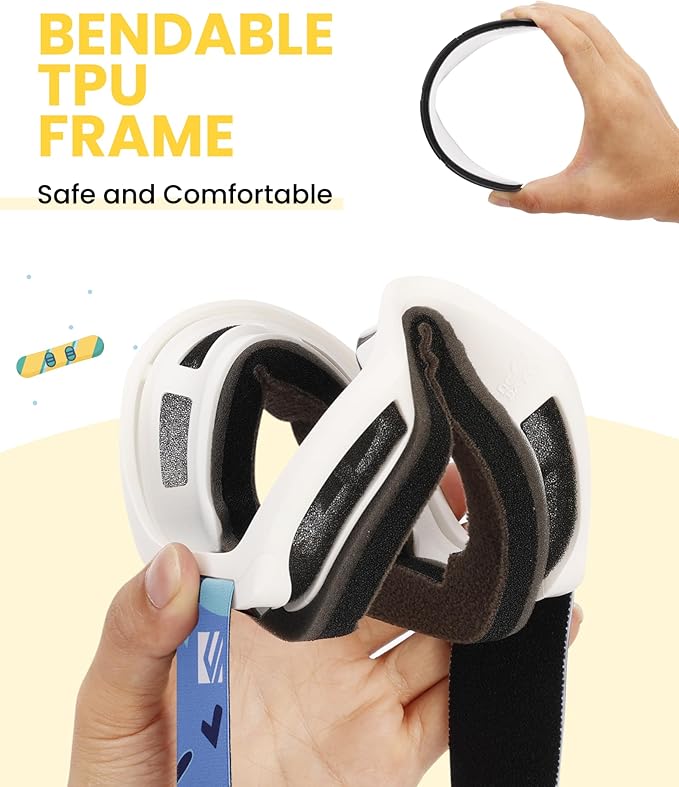 SNOWER Kids Ski Goggles, Anti-Fog Snow Goggles with OTG Design, 100% UV Protection, HD Lens for Kids Boys Girls