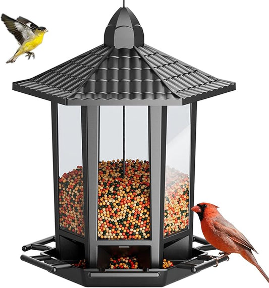Birdream Hanging Bird Feeders, Retro Pagoda Design Fun Installation Squirrel Proof Bird Feeders, Attracting Wild Birds Chickadees Goldfinches Cardinals Finches and Sparrows - Black