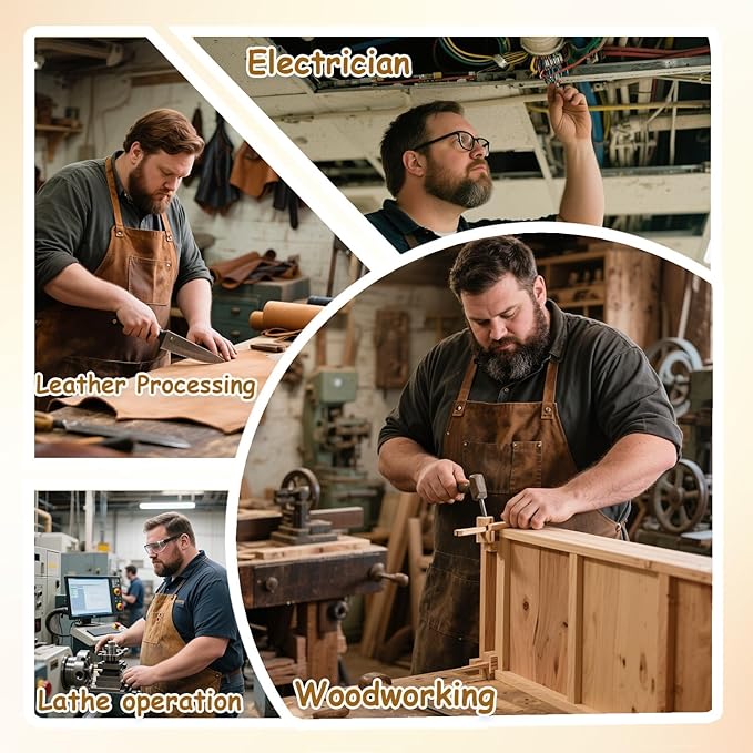 Urby Big and Tall Plus Size Work Apron: Flame Resistant Leather Welding Apron, Wood and Workshop Canvas. Butcher Rubber.