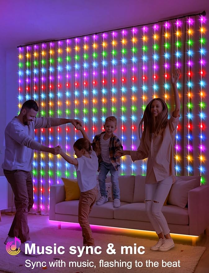 echosari Smart 600 LED Curtain Lights, 20Ft x 10Ft, Compatible with Alexa, App Control, DIY Fairy Lights, Dynamic for Backyard, Home, Wedding, Party Decor - RGB Color Changing IC