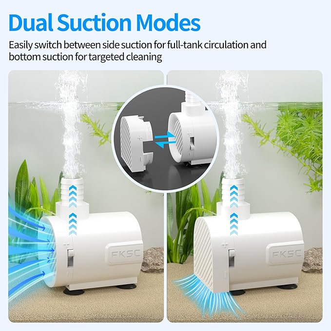50 GPH Submersible Water Pump - Fountain Pump for Aquarium & Fish Tank Mini, Adjustable Flow Control, Dual-Suction Side/Bottom Intake, Outdoor Water Fountain, Hydroponics, Pond (White)