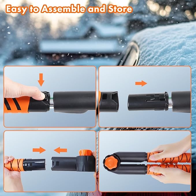 E-SDS 60” Snow Broom Ice Scraper Bendable Snow Remover for Cars with 12.2” Foam Head, Extendable Snow Brush for Car, Truck and SUV (Orange and Black)