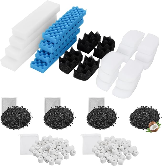 30 Pack Replacement Filter Media Kit Compatible with Fluval 306/307 Aquarium Filters, Including Bio Ceramic Rings, Activated Carbon, Blue, White & Black Bio Foam Value Pack