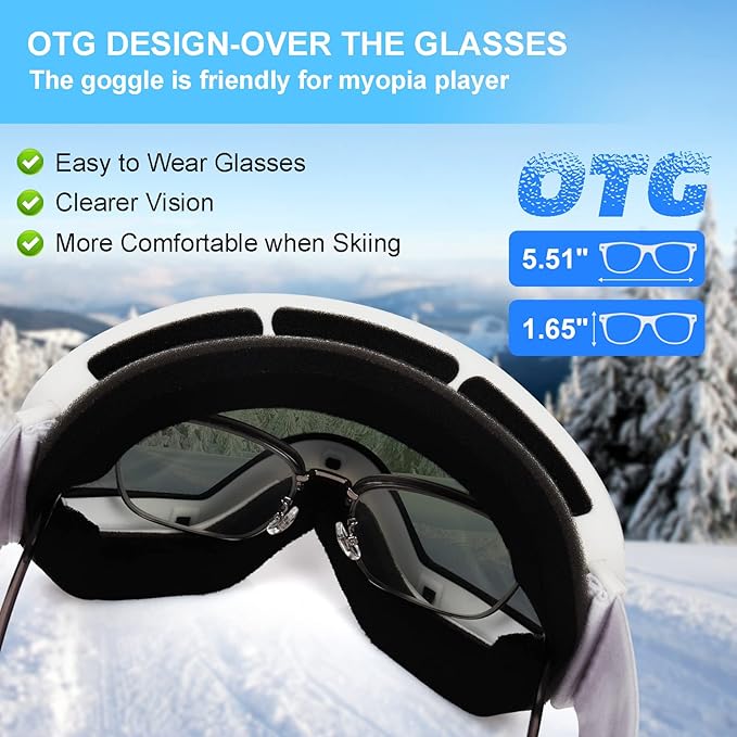 EXP VISION Snowboard Ski Goggles Men Women Youth, Anti Fog OTG Winter Snow Goggles Spherical Detachable Lens