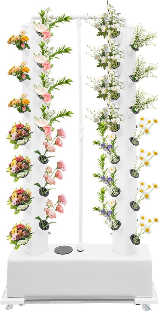 Vertical Hydroponics Growing System Kit, Indoor Growing System Planter Vertical Germination Kit Large Planting Baskets Large Water Tank Porous Design 4 Swivel Castors Automatic Watering System
