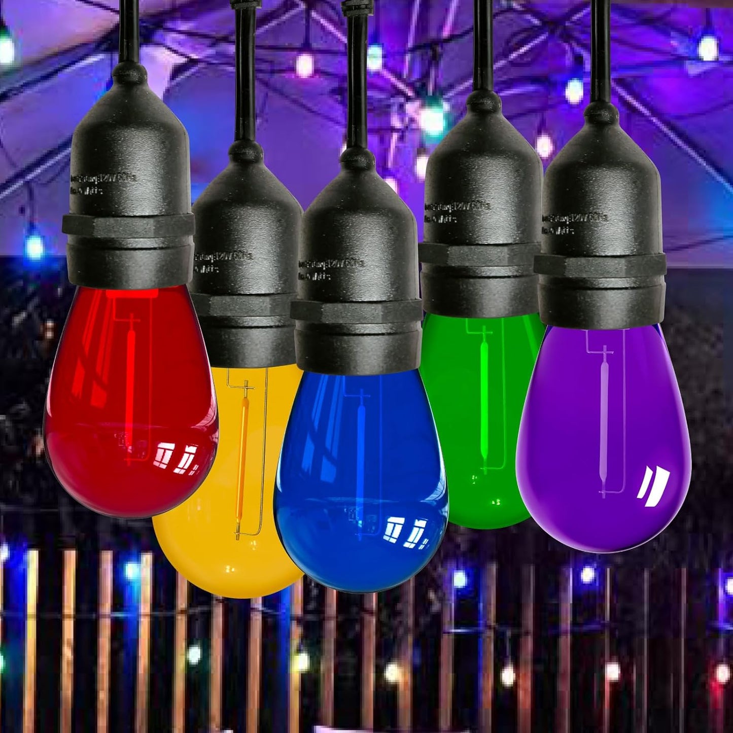 Meconard 15Pack S14 Colored LED String Light Bulbs,1 Watt Plastic Shatterproof Waterproof Outdoor Indoor Replacement Bulbs for Home Decor, E26 Medium Base, Multi-Color: Red/Green/Blue/Orange/Purple