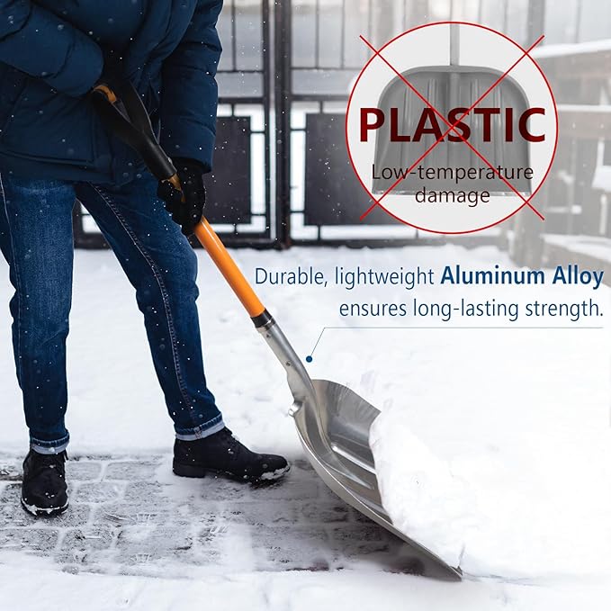 VNIMTI Aluminum Snow Shovel with D Handle Metal Snow Shovel for Driveway 45Inches 3.7 Pounds Transfer Shovel Shovel for Gardening, Orange