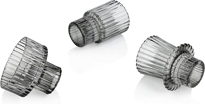 Vixdonos Taper Glass Candlestick Holders Tealight Candle Holders for Table Centerpieces, Wedding Decor and Dinner Party (3 Pcs, Gray)