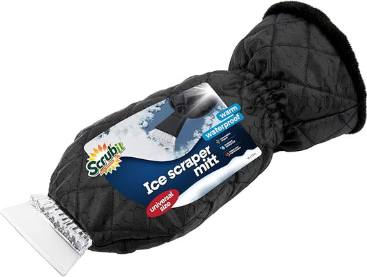 SCRUBIT Ice Scraper with Glove - Car Windshield Scraper for Ice and Snow w/Fleece Mitt - Quickly Scrape and Remove Snow While Staying Warm - Waterproof & Windproof - Car Scraper Snow Brush (Black)