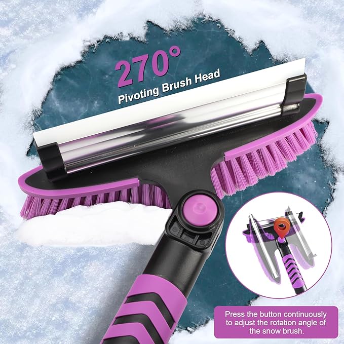 COMOWARE Snow Brush, Extendable Ice Scrapers for Car Windshield with 270° Pivoting Head, Lightweight Aluminum Body Snow Removal Tool with Ergonomic Foam Grip, Snow Scraper for Car Truck SUV