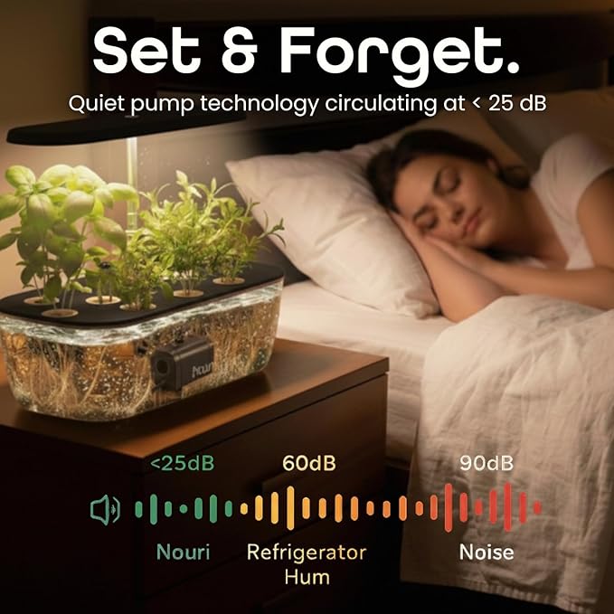Nouri 12 Pod APP Smart Garden for Home Cooks with Heirloom Basil | Hydroponics Growing System Kit | LED Grow Lights | Indoor Gardening System | Herb Garden Planter Indoor Kit | Gifts for Women & Men