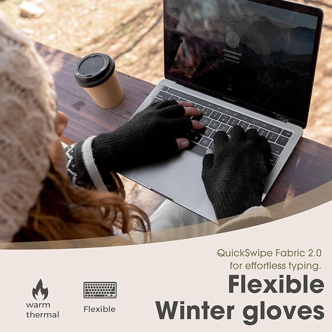 Rahhint Alpaca Wool Fingerless Gloves for Men Women Double-Layer Winter Gloves Warm Windproof Knitted for Typing Driving