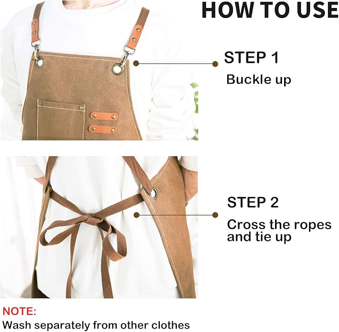 ZOMAO Chef Apron, Cotton Canvas Cross Back Apron with Pockets for Women and Men,Adjustable Strap and Large Pockets Apron,Kitchen Cooking Baking Bib Apron