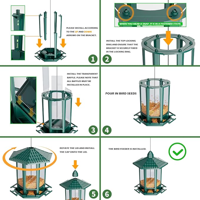 Birdream 2 Pack Bird Feeders for Outdoor Hanging, Retro Pagoda Design Fun Installation Bird Feeder, Attracting Wild Birds Chickadees Goldfinches Cardinals Finches and Sparrows - Green