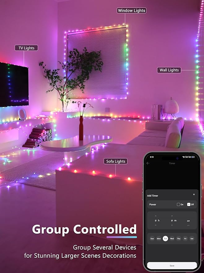 BrizLabs Smart Christmas Fairy Lights, 33ft 100 LED Color Changing Christmas Lights Work with Alexa & Google Home, Rainbow Xmas Light Dimmable Xmas Tree Lighting Green Wire for Xmas Halloween Party