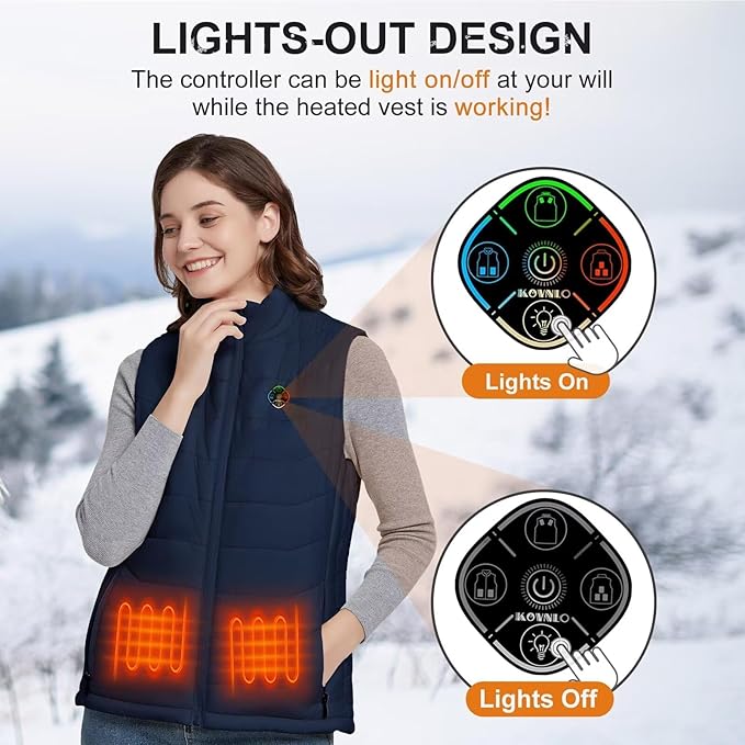 KOVNLO Heated Vest Women, (Battery Pack Not Included) Smart Controller With Lights-out, Electric Warming Heated Jackets
