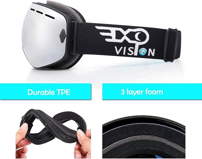 EXP VISION Snowboard Ski Goggles Men Women Youth, Anti Fog OTG Winter Snow Goggles Spherical Detachable Lens