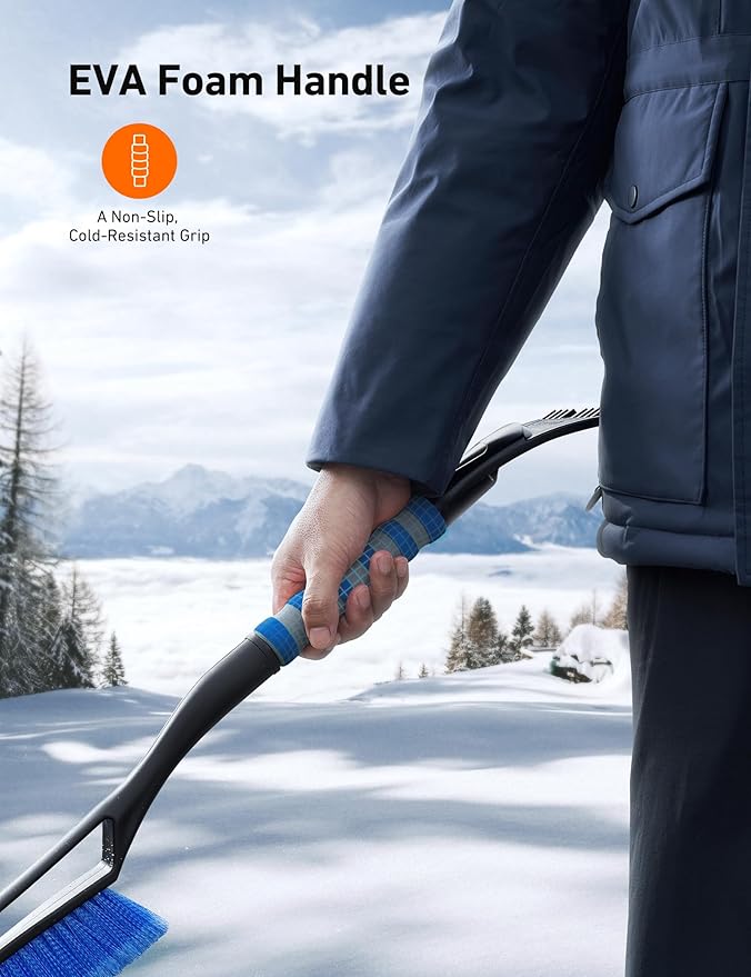 AstroAI 27" Snow Brush and Ice Scrapers for Car Windshield, Detachable Snow Scrapers with Ergonomic Foam Grip for Cars, Trucks, SUVs (Heavy Duty ABS, PVC Brush, Blue)