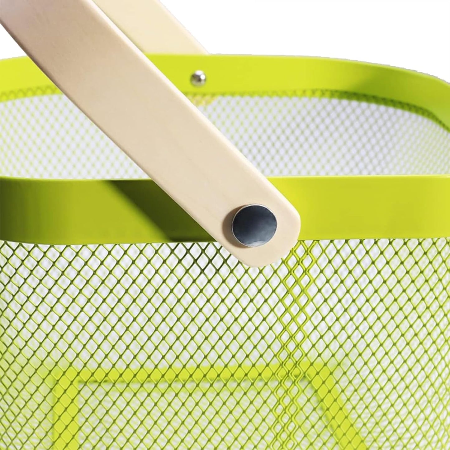 Metal Mesh Steel Basket, Storage Organizer Basket Multi-functional Hanging Kitchen Baskets Fruit Basket with Wooden Handle for Kitchen Bathroom Picnic Shopping Decor Cabinet Home, Macaron Green