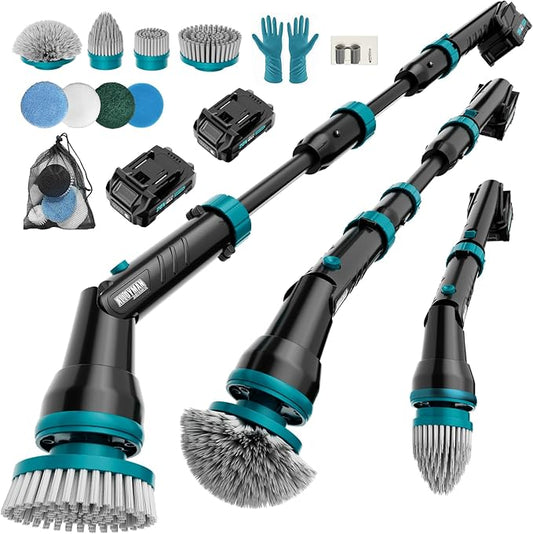 Alloyman 1200RPM Electric Spin Scrubber, Floor Cordless Cleaning Brush, 2 * 20V Replaceable Battery, Power Scrubber for Cleaning with 8 Brushes for Bathtub/Tub/Tile/Floor