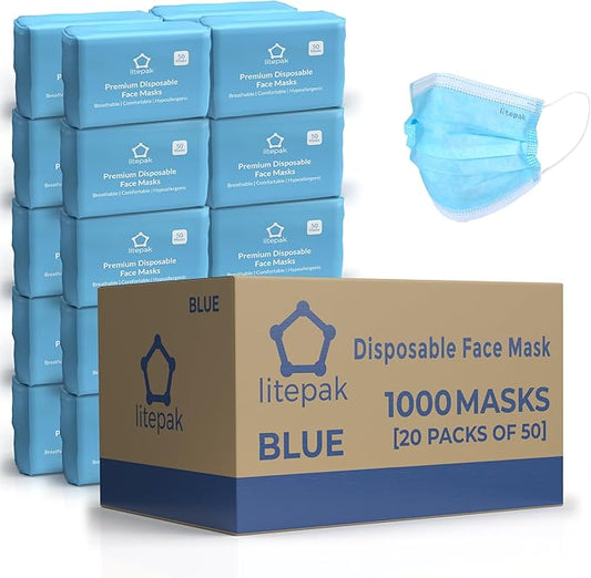 Disposable Face Masks - 1,000 PCS - for Home & Office - Breathable & Comfortable Filter (50 Count (Pack of 20), Blue)