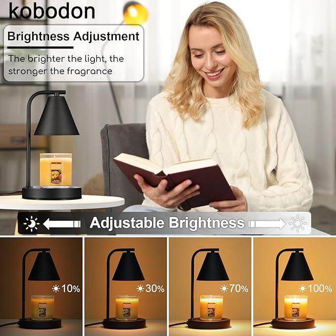 Candle Warmer Lamp, Electric Candle Lamp Warmer Gifts for Mom Women House Warming Gifts New Home Bedroom Decor Dimmable Wax Melt Warmer for Scented Wax with 2 Bulbs, Jar Candles (Black)