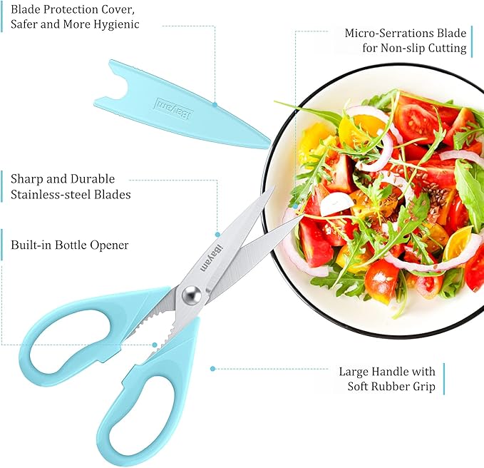 Kitchen Shears, iBayam Kitchen Scissors All Purpose Heavy Duty Meat Scissors Poultry Shears, Dishwasher Safe Food Cooking Scissor Stainless Steel Utility Scissor, 2-Pack, Light Blue, Pistachio