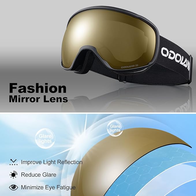 Odoland Snow Ski Goggles S2 Double Lens Anti-Fog OTG Windproof UV400 Eyewear for Men, Women and Youth-Skiing Snowboarding