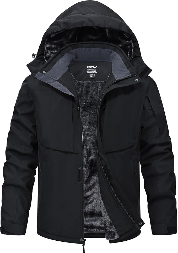 QMP Winter Jackets For Men with Hoode Ski Snow Snowboarding Waterproof Fleece Liner Coats Windproof Raincoat 6 Pockets