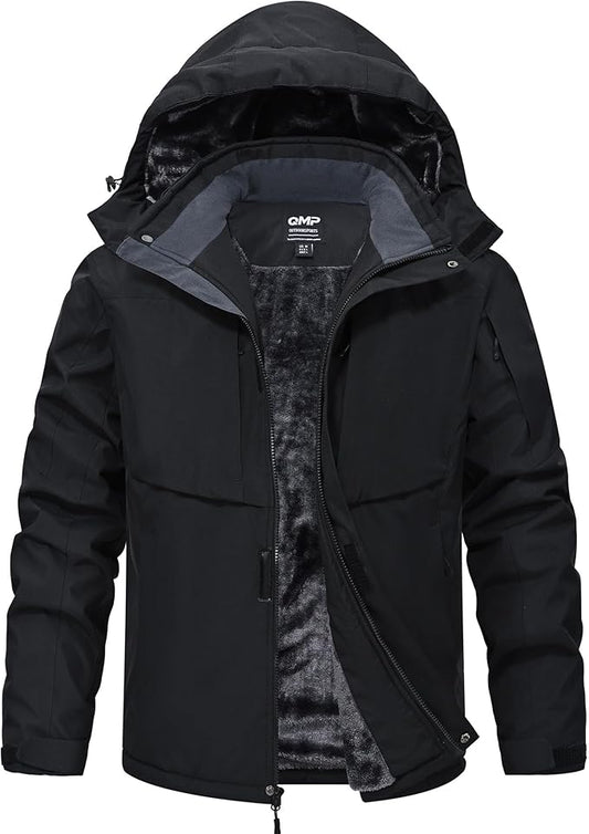 QMP Winter Jackets For Men with Hoode Ski Snow Snowboarding Waterproof Fleece Liner Coats Windproof Raincoat 6 Pockets