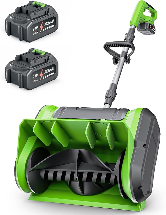 DEGGE Electric Cordless Snow Shovel, 2X 3.0Ah/ 21V/ 12-Inch Battery Snow Blower with Directional Plate & Adjustable Front Handle, Snow Removal for Driveway Sidewalk, Steps, Patio (Charger Included)