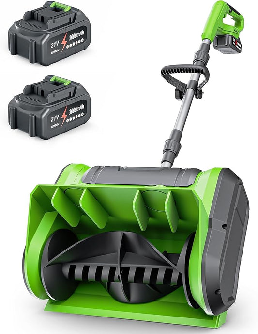 DEGGE Electric Cordless Snow Shovel, 2X 3.0Ah/ 21V/ 12-Inch Battery Snow Blower with Directional Plate & Adjustable Front Handle, Snow Removal for Driveway Sidewalk, Steps, Patio (Charger Included)
