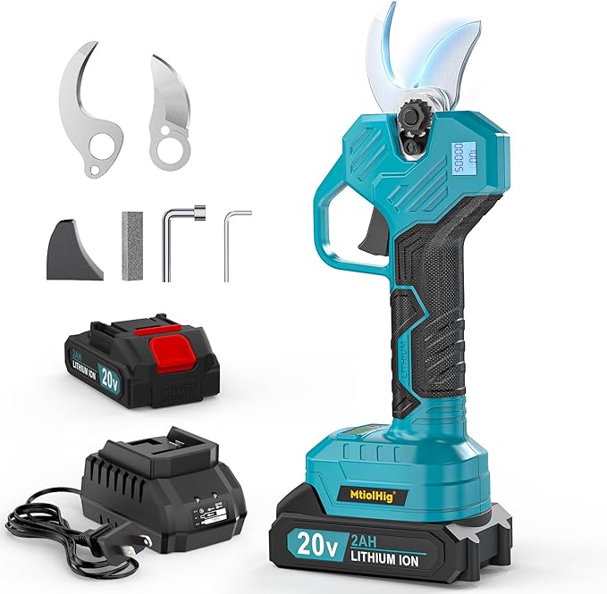 Electric Pruning Shears, 0.8-2 Inch Cutting Diameter Brushless Electric Pruner with 2 x 2.0Ah Rechargeable Batteries, Cordless Electric Scissors - with LCD Display for Tree Branch