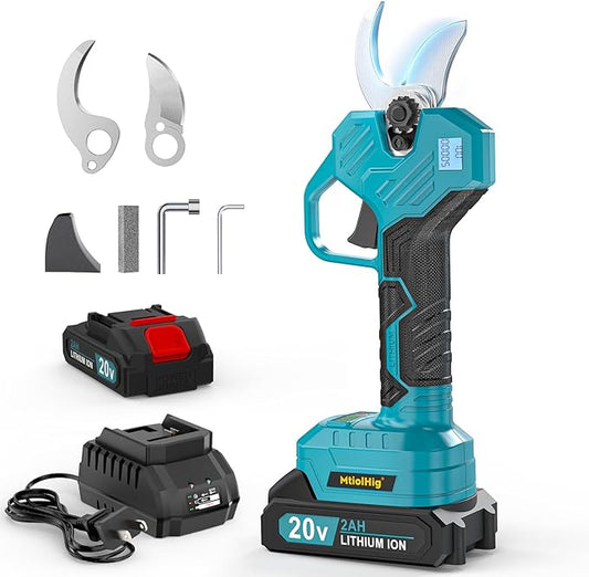 Electric Pruning Shears, 0.8-2 Inch Cutting Diameter Brushless Electric Pruner with 2 x 2.0Ah Rechargeable Batteries, Cordless Electric Scissors - with LCD Display for Tree Branch