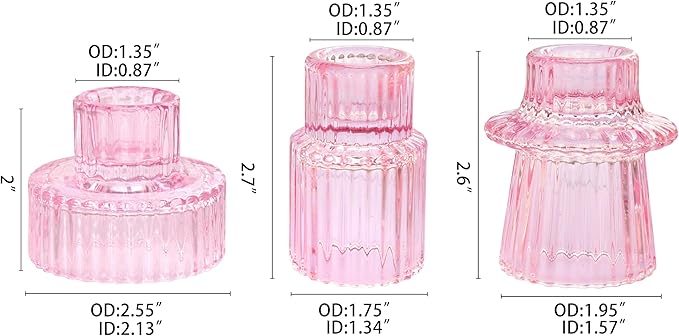 Vixdonos Taper Glass Candlestick Holders Tealight Candle Holders for Table Centerpieces, Wedding Decor and Dinner Party (6 Pcs, Pink)