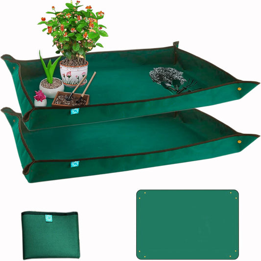 BIUWING Planter Tray, 2PCS Thickened Oxford Fabric Portable Indoor Plant Repotting Mat, Extra Large 43''*29'', Waterproof, Foldable, Blackish Green