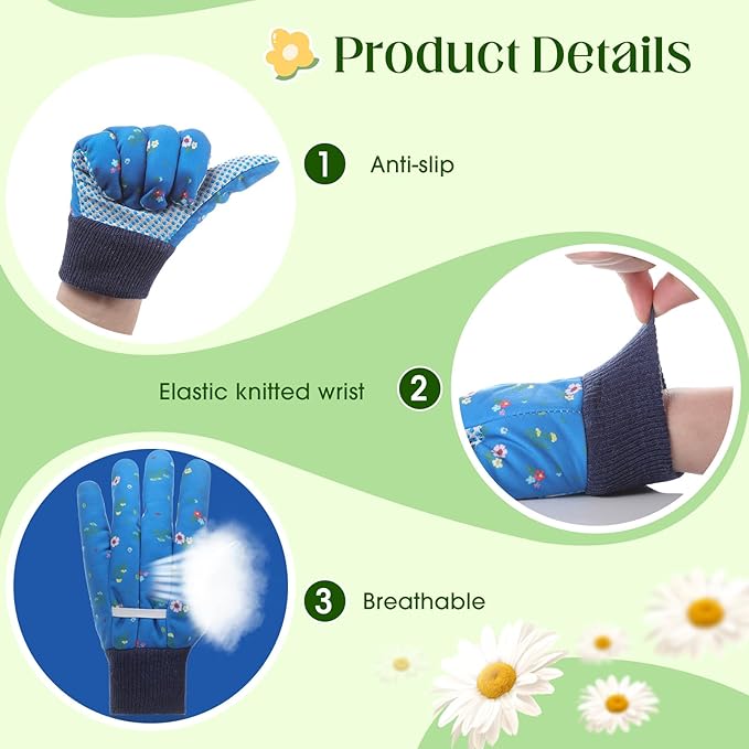 Garden Gloves for Women 9.5" Floral Gardening Gloves Lightweight and Machine Washable Gift for Gardeners PVC Grip