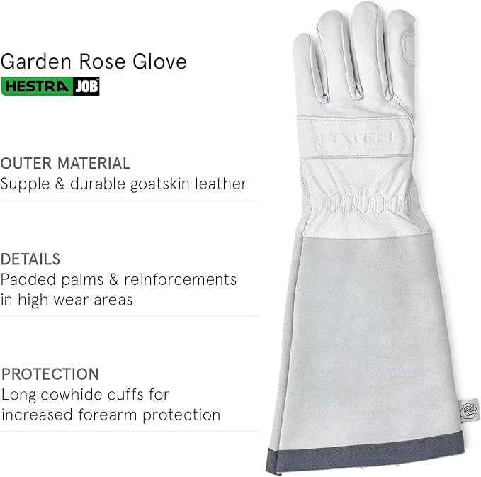 Hestra Job Garden Rose Glove, Long Protective Leather Gauntlet Gardening Gloves for Men & Women - Offwhite - 9
