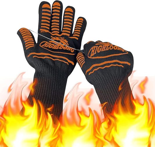BBQ Gloves, Oven Gloves Original 2 Pack1472℉ Extreme Heat Resistant, Grilling Gloves Silicone Non-Slip Oven Mitts, Kitchen Gloves for BBQ, Grilling, Cooking, Baking (2 pieces set) (Orange Strips Long)