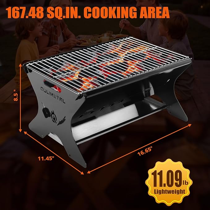 QuliMetal Upgraded 18 Inch Portable Charcoal Grill, Portable Fire Pit - Folding Campfire Grill, Heavy Duty Steel Cooking Grate with Storage Bag for Camping, Outdoor Cooking, Bonfire, Patio, Backyard