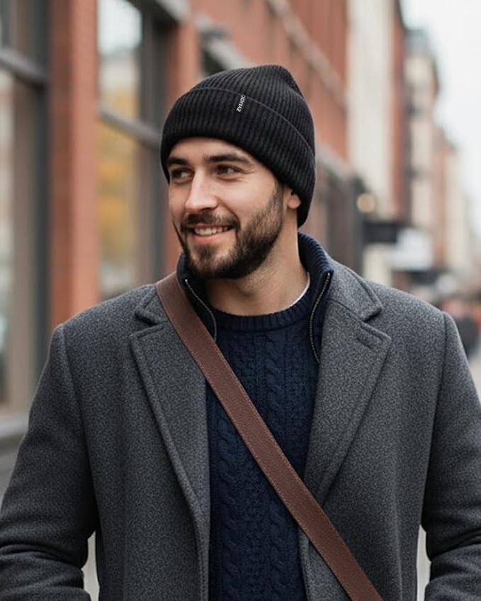 Zylioo Oversize Beanie Hats, XXL Big Size Ribbed Knit Cuffed Winter Hat for Cold Weather, Warm Skull Watch Cap