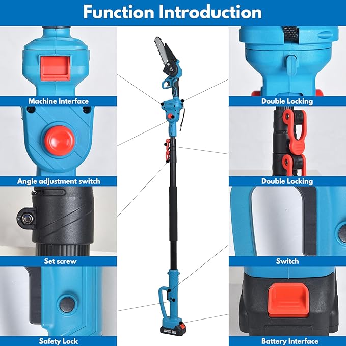 4-in-1 Cordless Pole saw Pruning Set, Electric Pruning Shears & 6 Inch pole saws for tree trimming with 8ft Max Extension Pole, Two 20V 2.0Ah Batteries, Electric Pole Saw Tree Trimming Kit