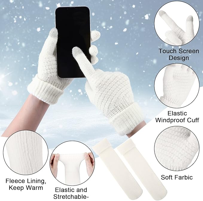 5 Pieces Women Winter Warm Set Knit Beanie Hat Scarf Touchscreen Gloves Earmuffs Stockings 5 in 1 Ski Outing Set for Gift