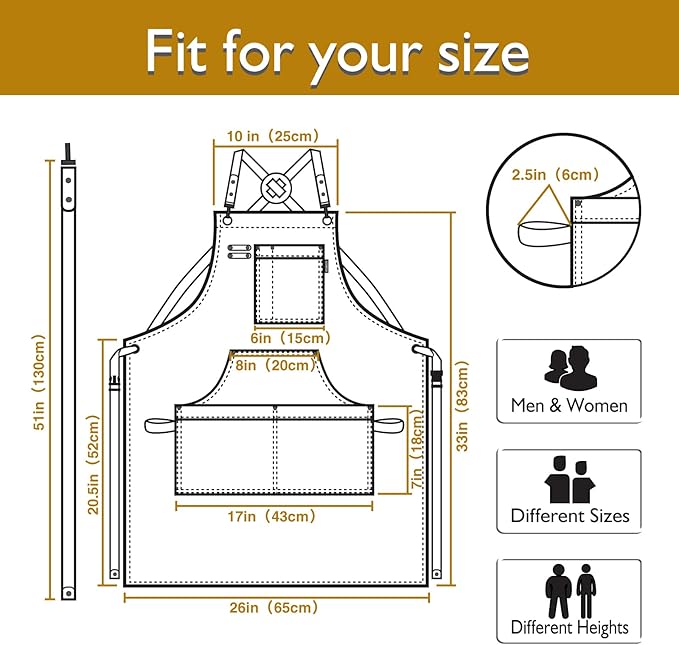 Kitchen Apron, Work Apron, Canvas, Multiple Pockets, Gardening, Painting, BBQ, Artist, Carpenter, Sizes M to XXL, Khaki