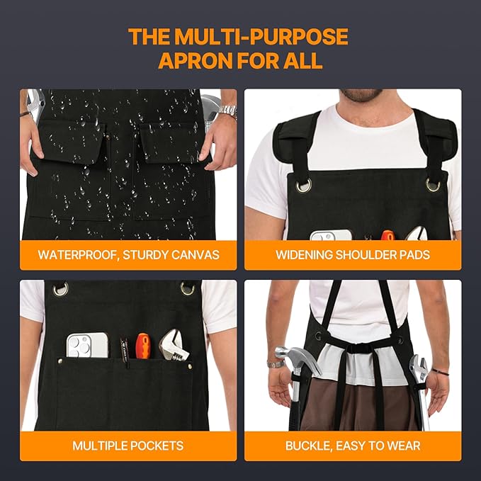 DILLMAN Woodworking Apron for Men Shop Apron Thick Canvas Work Apron with Tool Pockets