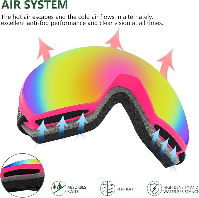 OULAIQI OTG Ski Goggles UV400 Anti-Fog Snowboard Glasses for Men Women Youth- Perfect for Skiing, Snowboarding,Winter Sports