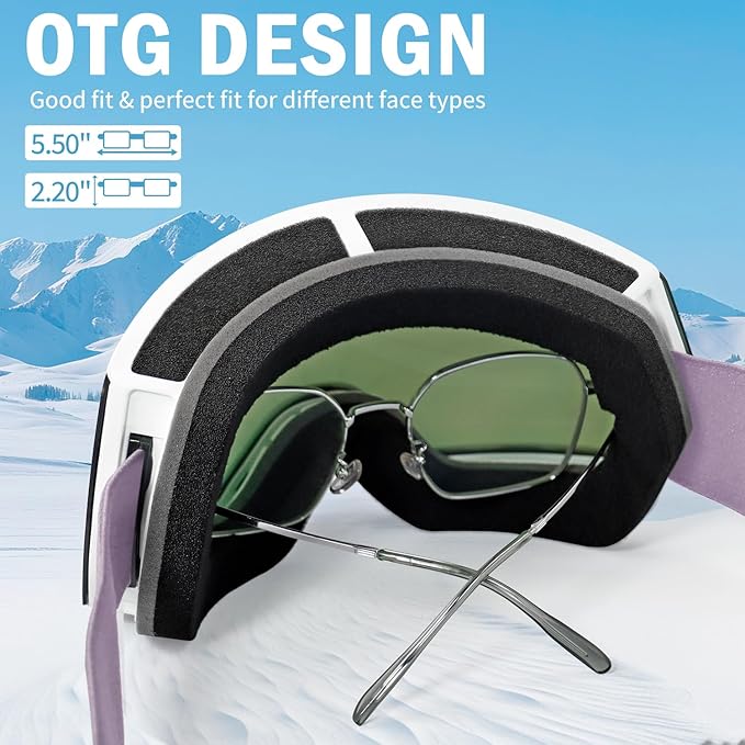 Ski Goggles for Men Women,Frameless UV Protection OTG Anti-fog Snowboard Snow Skating Goggles