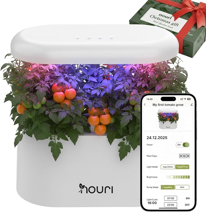 Nouri 5 Pod APP Smart Garden for Home Cooks with Heirloom Salad | Hydroponics Growing System Kit | LED Grow Lights | Indoor Gardening System | Herb Garden Planter Indoor Kit | Gifts for Women & Men
